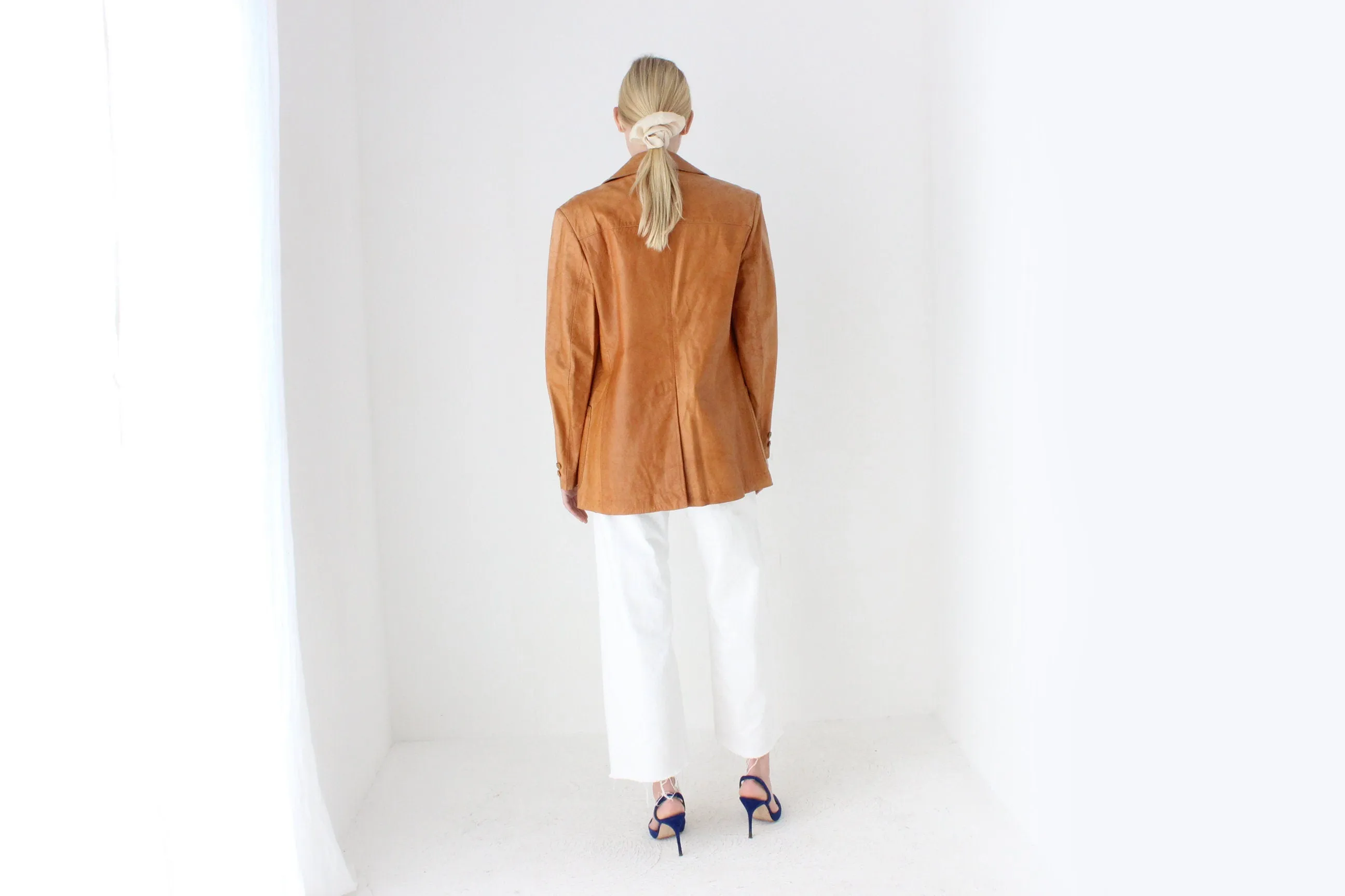 70s Honey Brown Characterful Leather Blazer