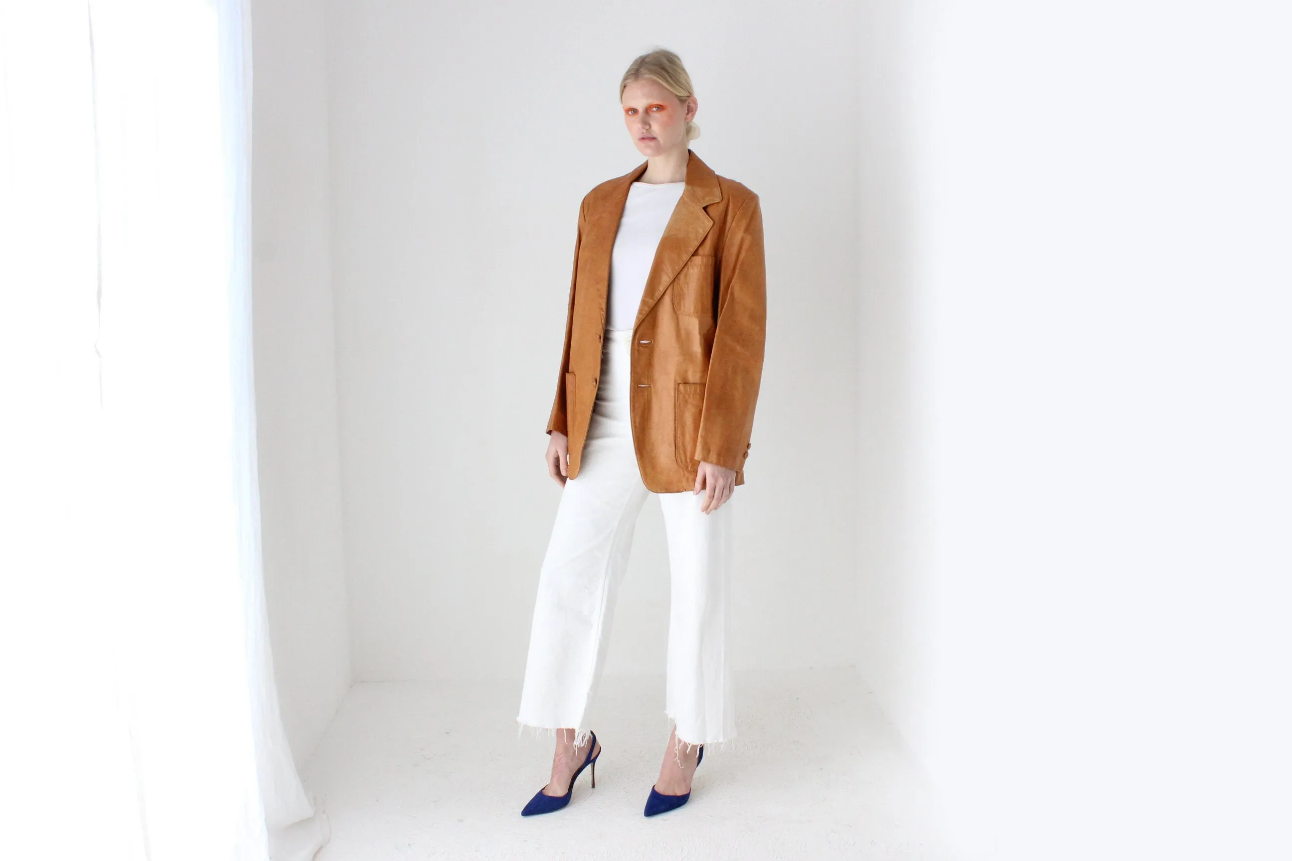 70s Honey Brown Characterful Leather Blazer