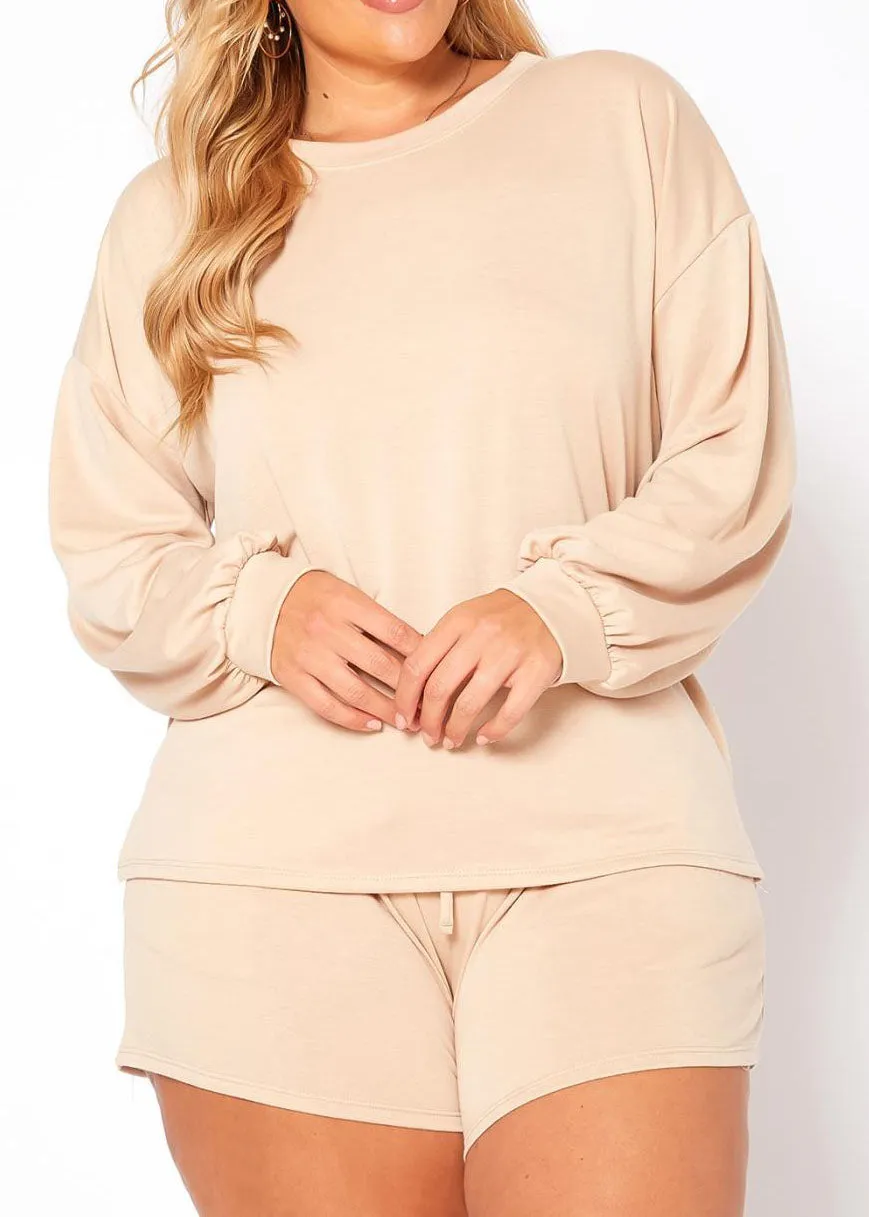 Hi Curvy Plus Size Basic Lounge Two Piece Set