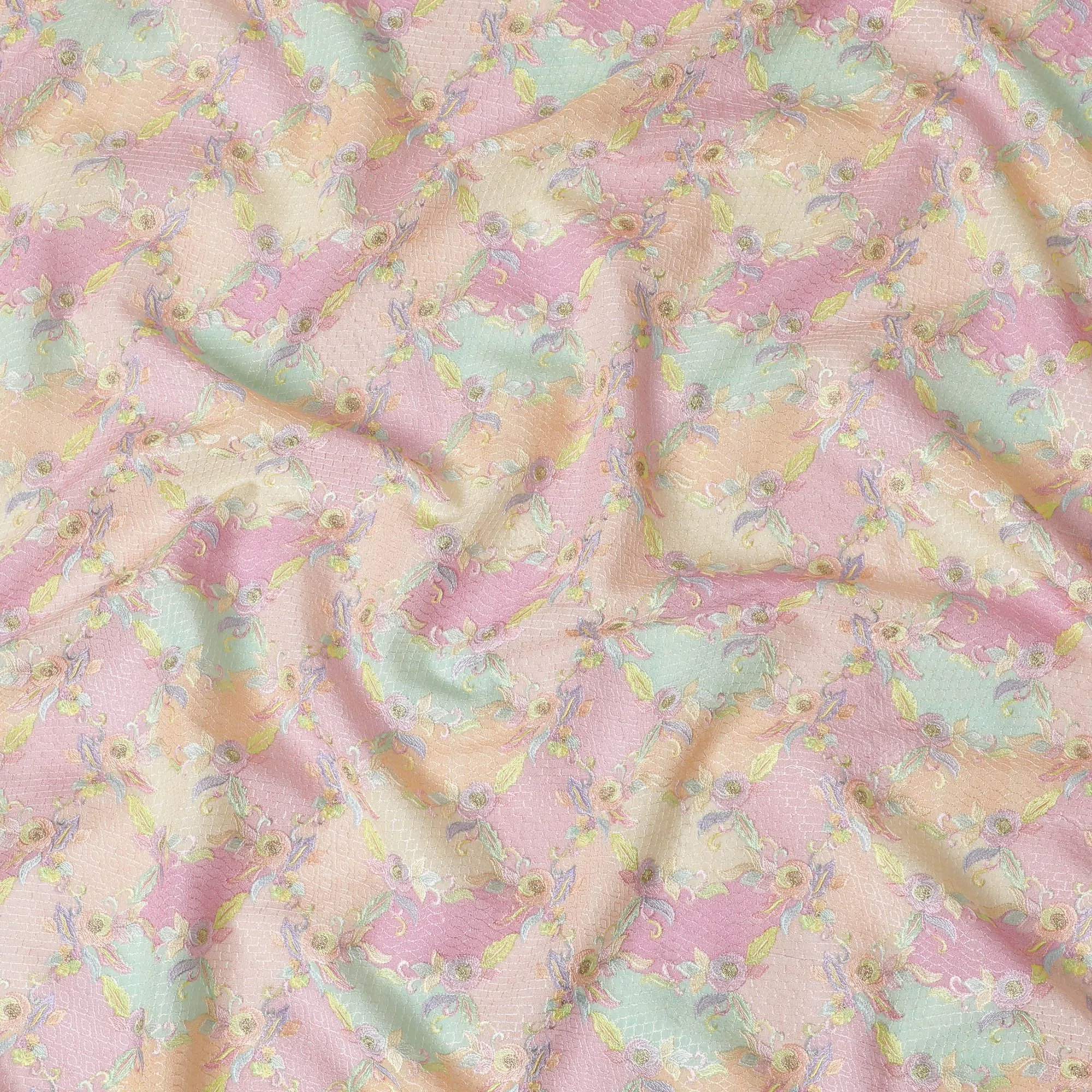 Multicolor Premium pure cotton silk fabric with same tone embrodiery in floral design-D16861