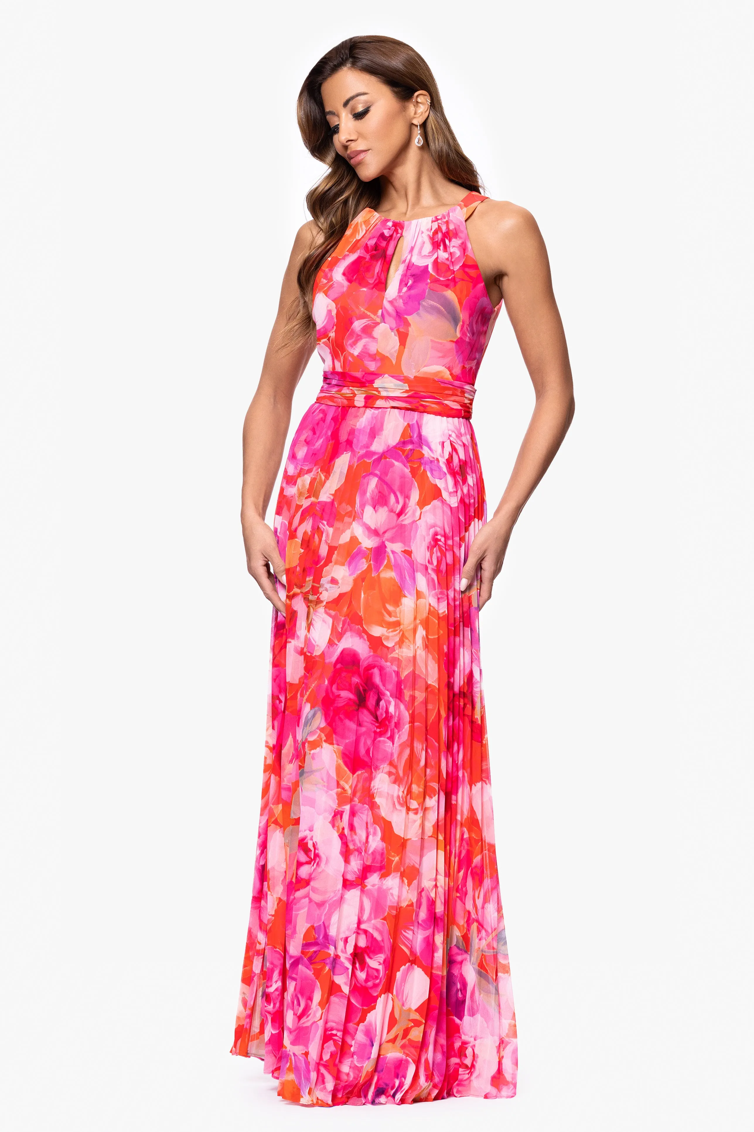 "Amina" Chiffon Print Floor Length Dress